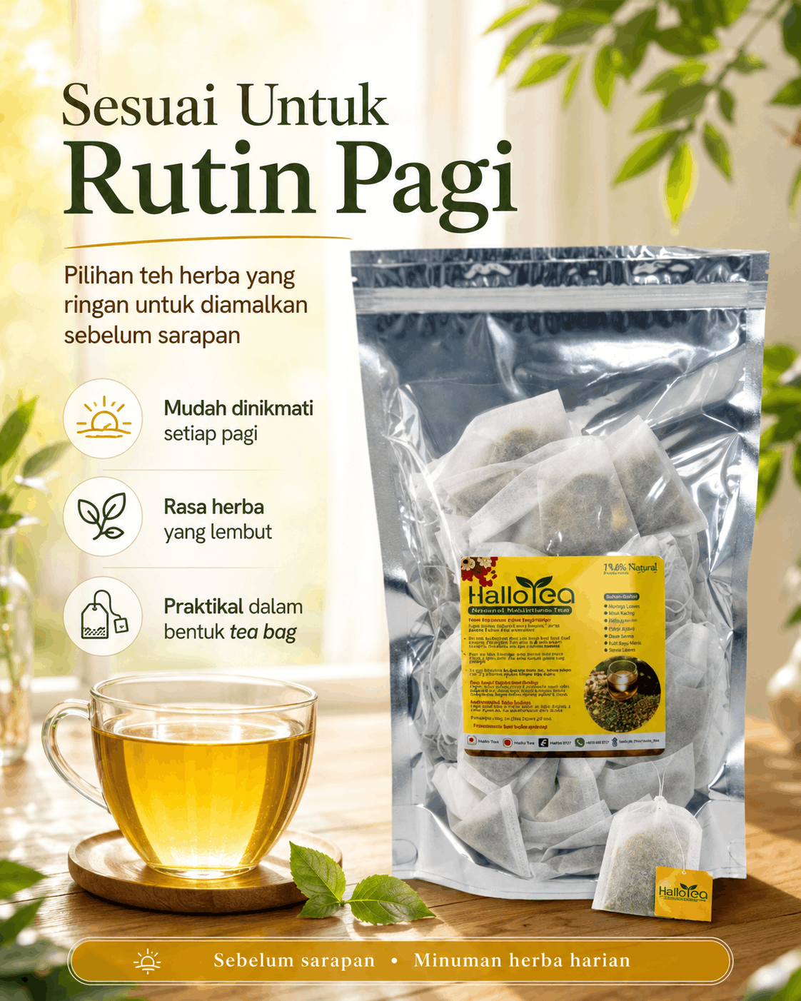 Hallo Dried Herbs Natural Moisture Tea angle 3